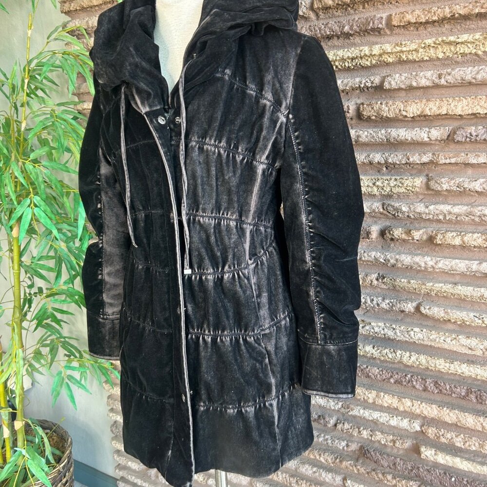 Gallery Black Distressed Velvet Puffer Jacket Grunge Boho Vibes Size Medium P - Picture 13 of 14
